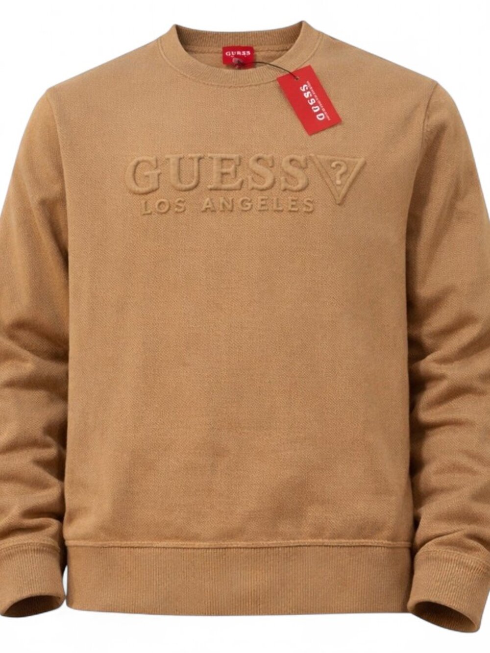 GUESS Tero Emboss Sweater Sweater M Brown Rayon Pullover Made in Bangladesh NWT